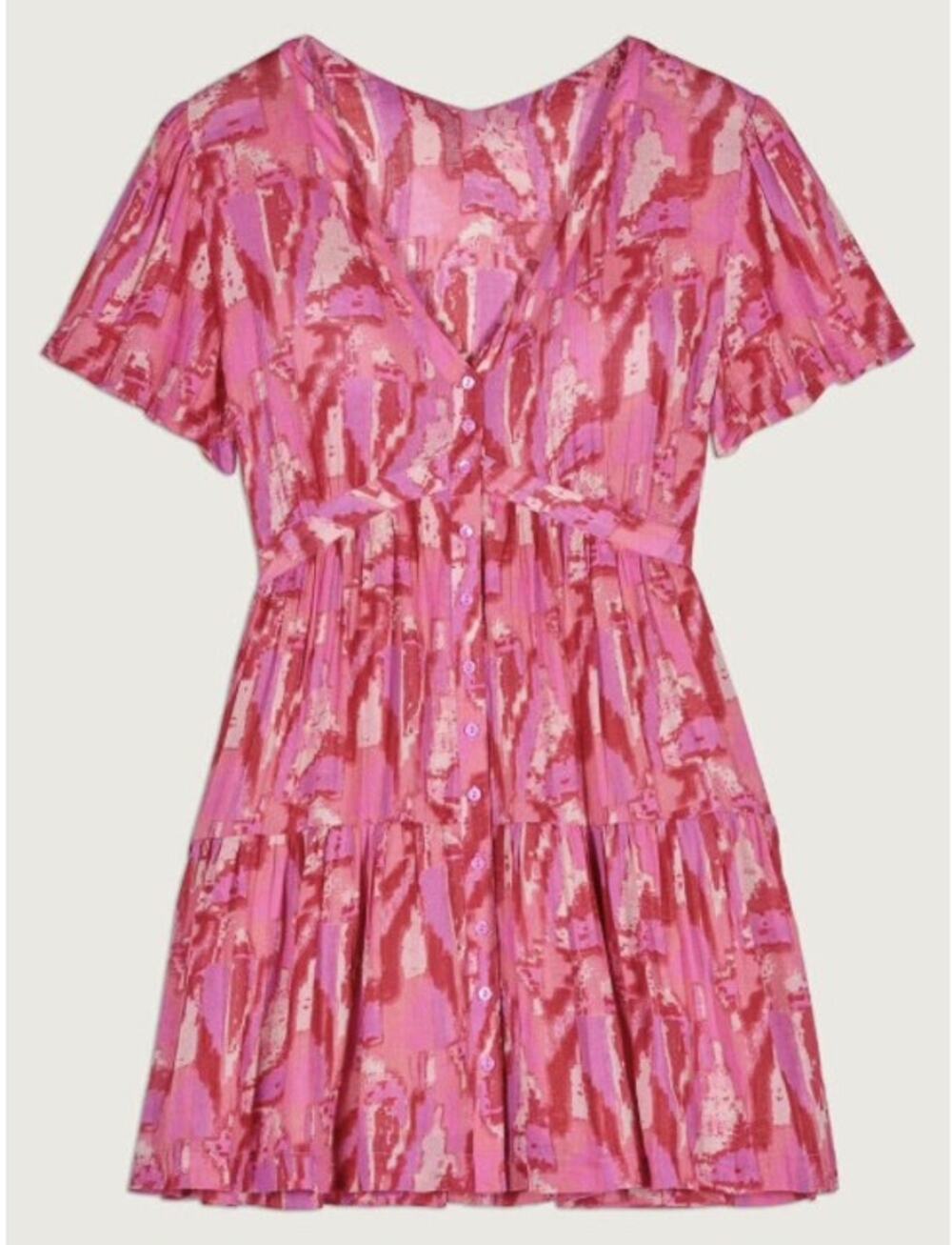 Ba&sh Talita Pink Abstract Print Mini Dress Size 2 US Medium EUC French Designer